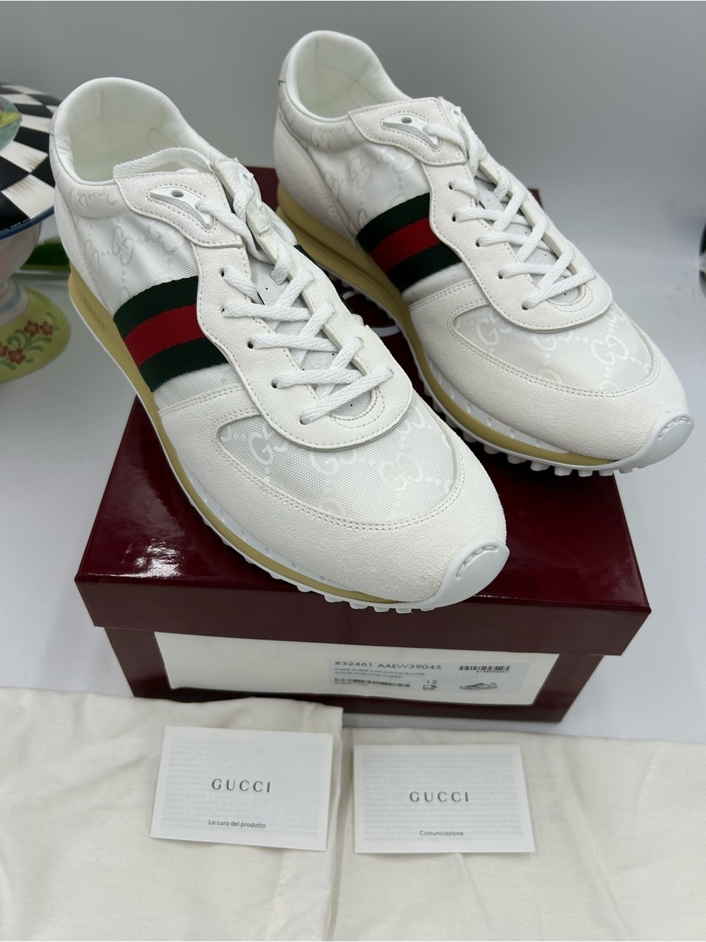 Men's Gucci re-motion GG canvas/suede sneakers size 12 fits 12.5 US made Italy